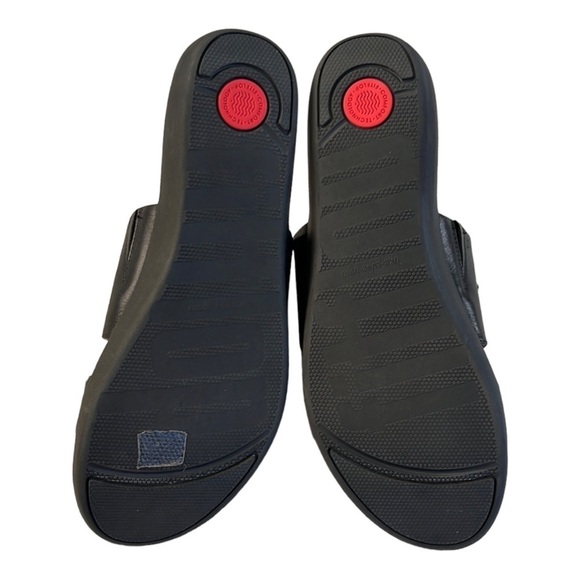 EUC FitFlop Leather Delta Beaded Slide Sandals Black Size 10